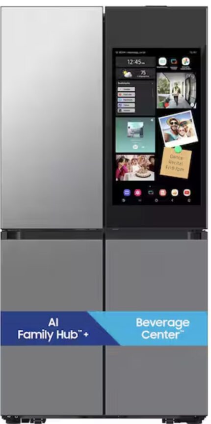 Bespoke 29 cu. ft. Standard Depth 4-Door Flex French Door Refrigerator in Stainless Steel with Charcoal Family Hub+